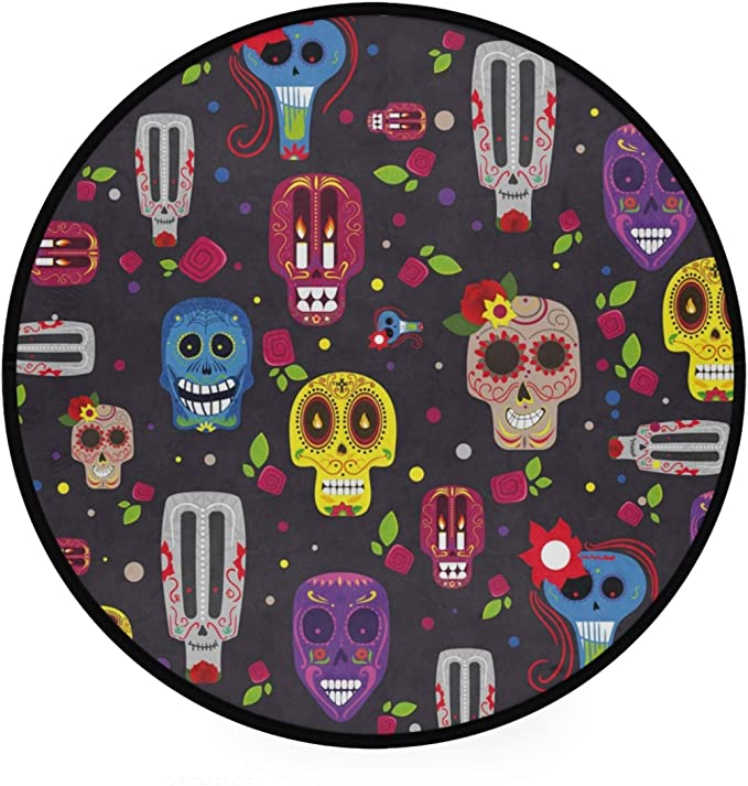 Area Rugs Floor Mat Round Darkness Horror Halloween Carpet Doormats Non-Slip For Living Room Home Bedroom Decorative