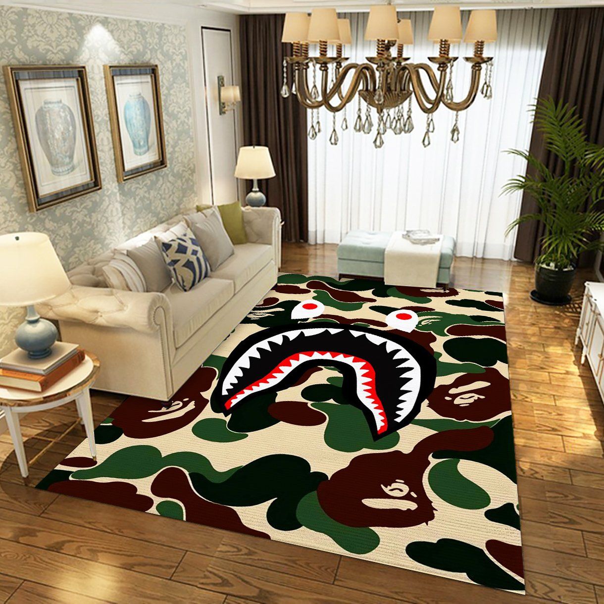 Bape Shark Fashion Brand Rug Living Room Rug  Home Decor