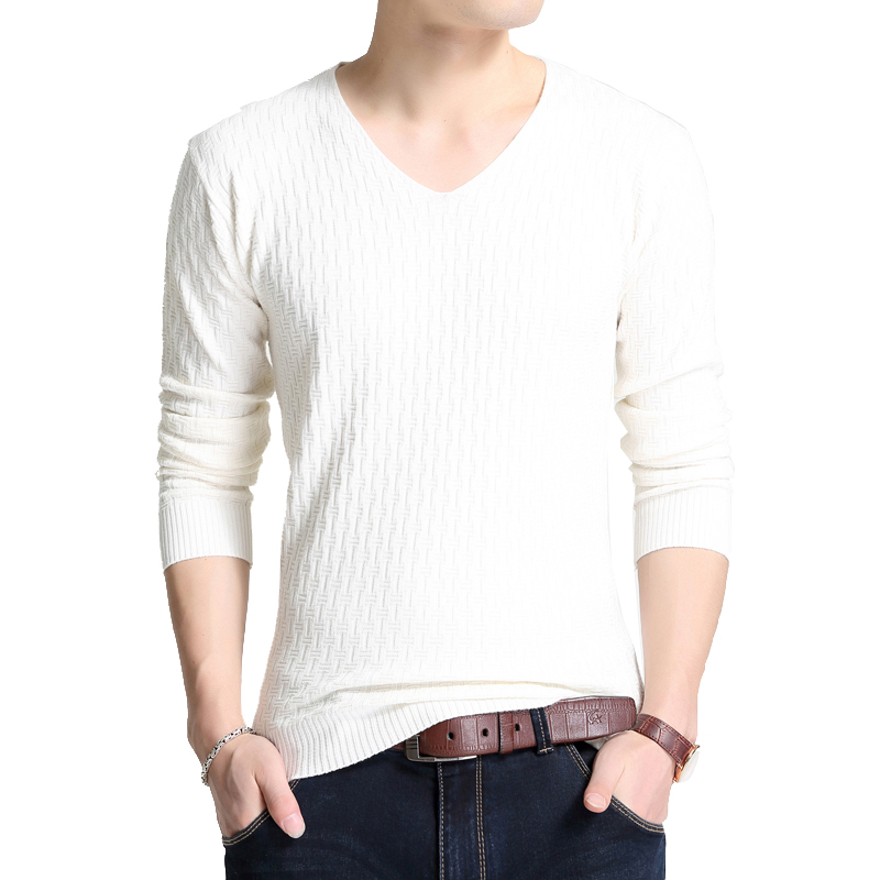 TFETTERS Simple Autumn New Long Sleeve T-shirt for Young Men V-collar Pure Long Sleeve Slim Sweaters Thin Knitted Pullovers alx