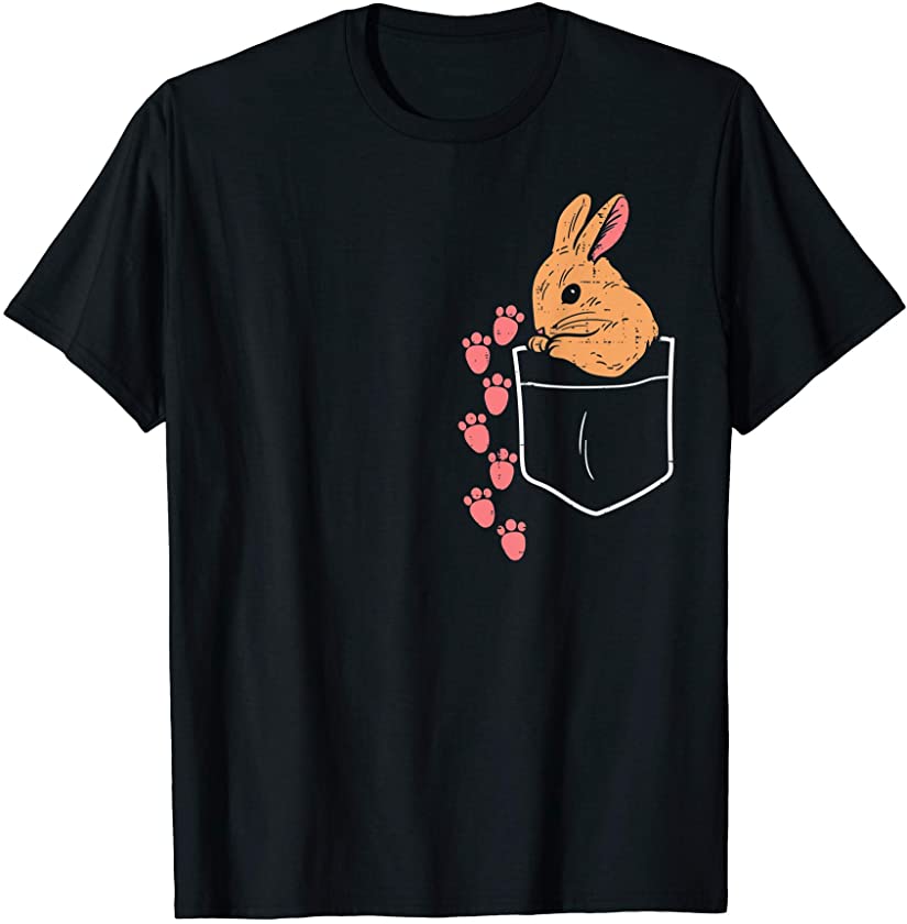 Pocket Bunny Rabbit Footsteps Cute Easter Men Women Kids T-Shirt