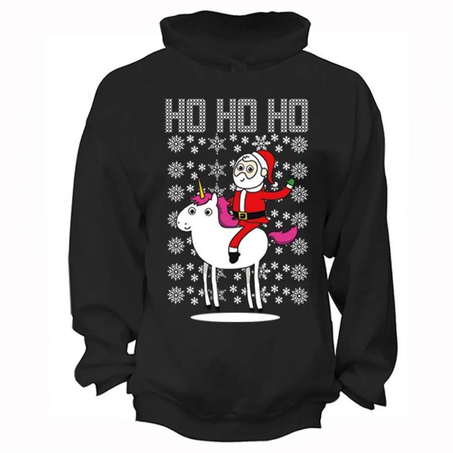 XtraFly Apparel Men’s Santa Riding Unicorn Ho Ho Ho Ugly Christmas Hooded-Sweatshirt Pullover Hoodie