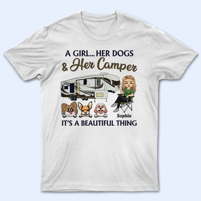 A Girl Her Dog & Her Camper – Camping Gift – Personalized Custom T Shirt