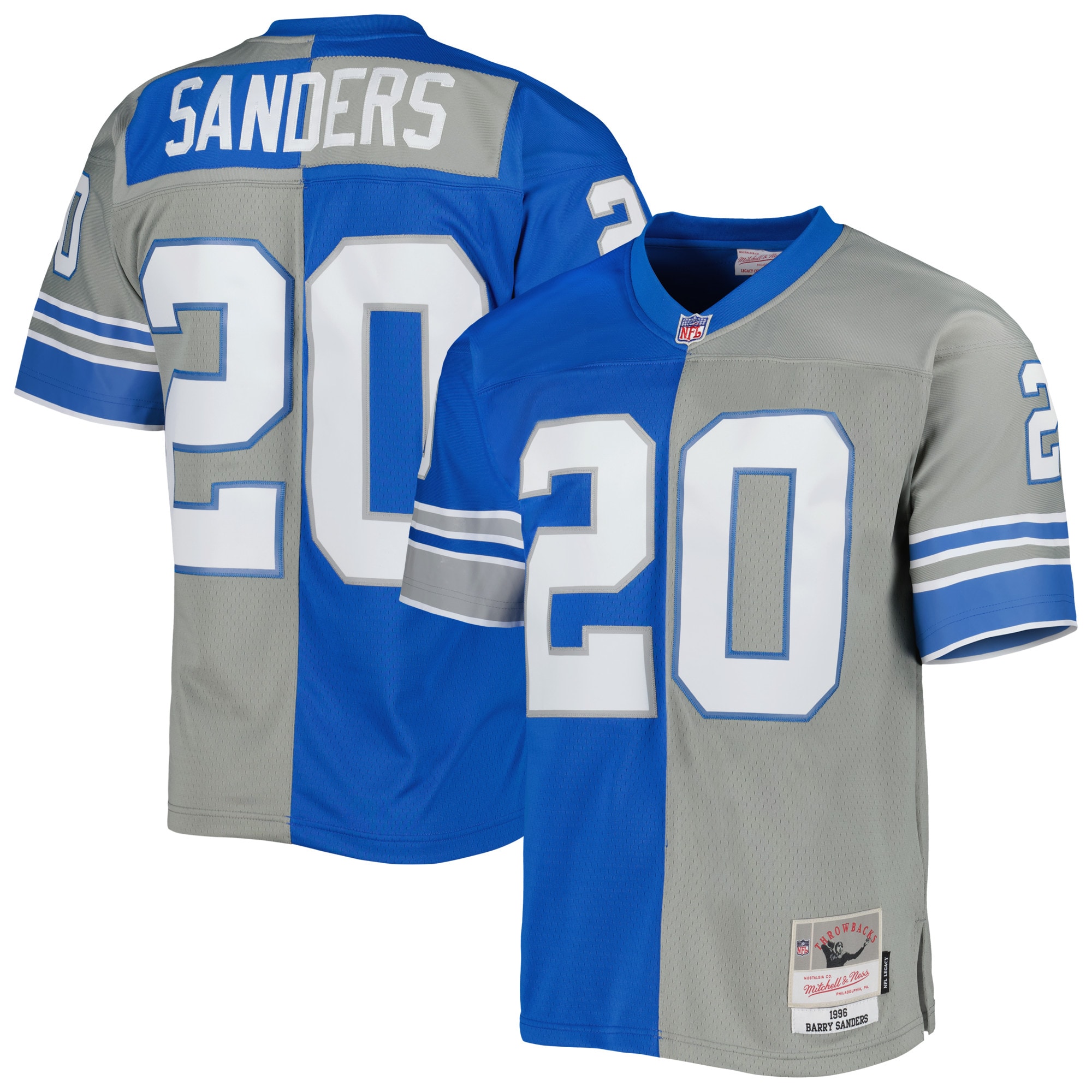 Men’s Detroit Lions Barry Sanders Mitchell & Ness Silver/Blue 1996 Split Legacy Jersey