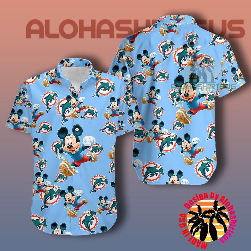 Funny Mickey Mouse Miami Dolphins Nfl Blue Big And Tall Tropical Shirts