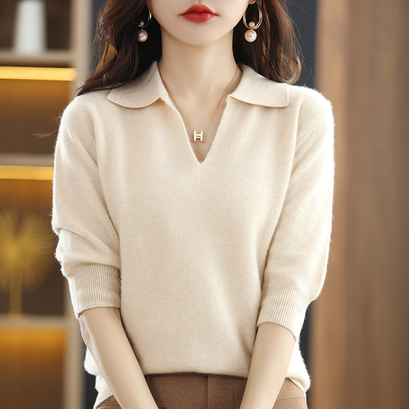 22 Spring and Autumn New Cashmere Sweater Women’s T-Shirt 100% Pure Wool Knitted Sweater Loose Thin Pullover Short-Sleeved Trend alx