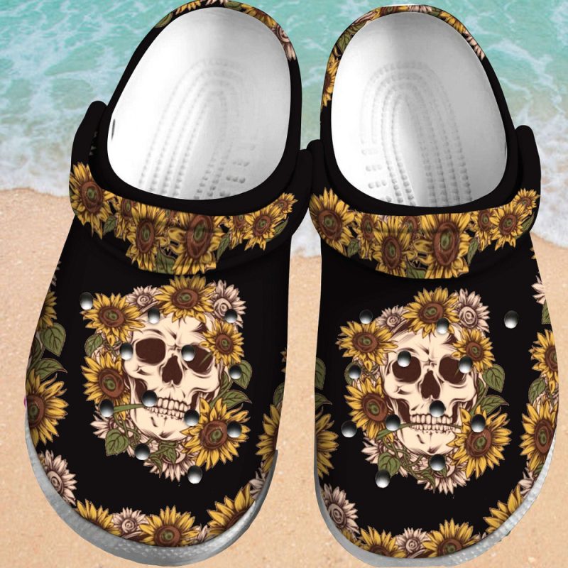 Sunflower Skull Gift For Lover Rubber clog Shoes Comfy Footwear