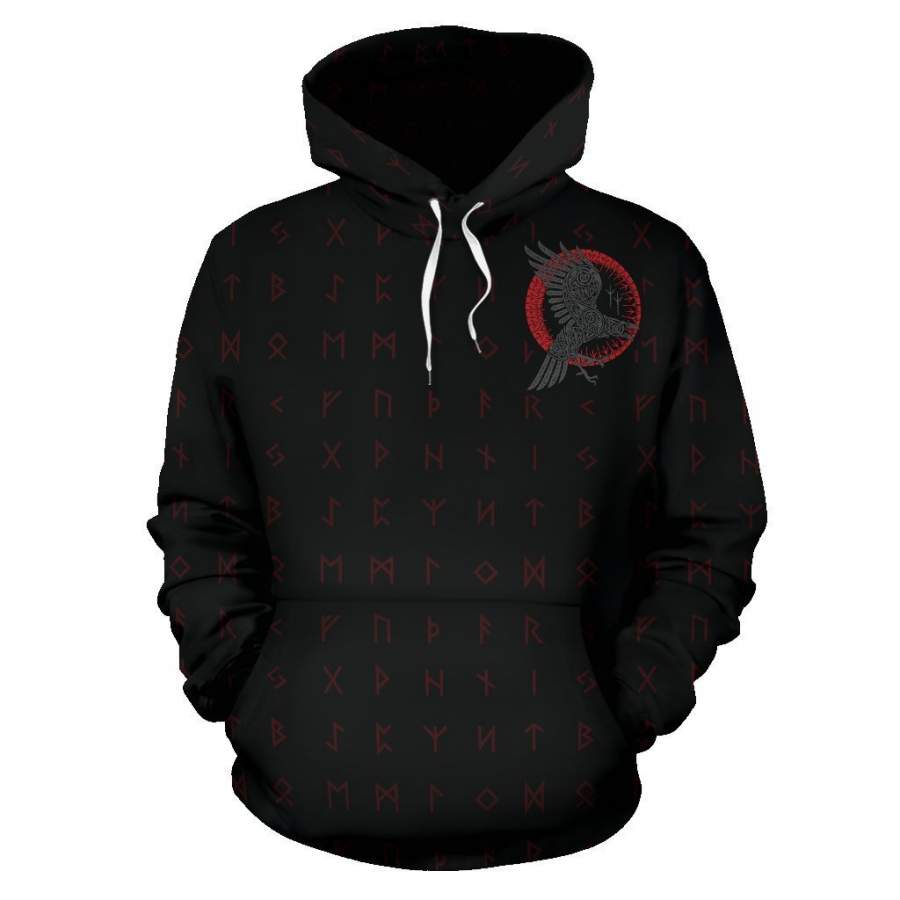 Viking Odin Raven Old Runes Style Hoodie