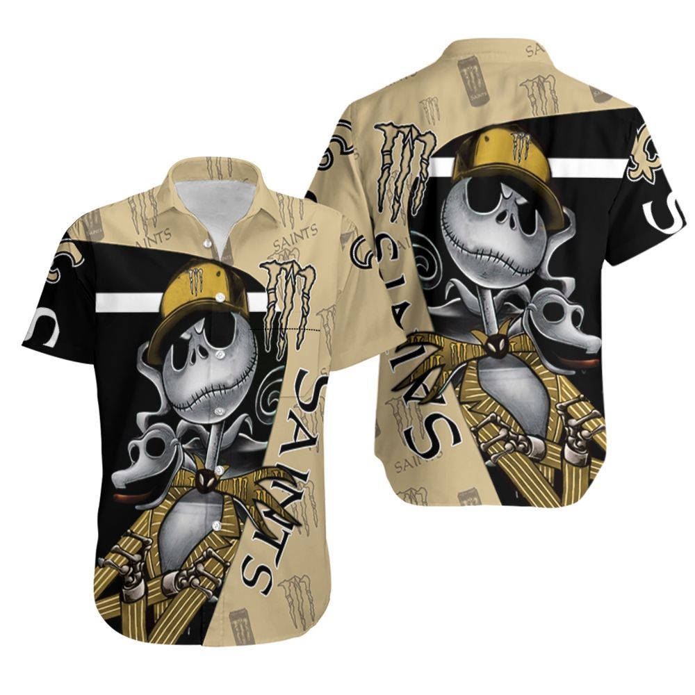 Jack Skellington Monster Energy Logo New Orleans Saints Hawaiian Shirt