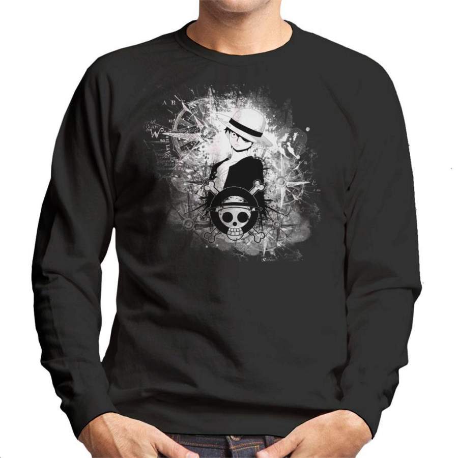 One Piece Luffy Black and White Silhouette Montage Men’s Sweatshirt