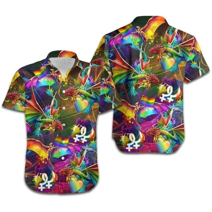 Beach Shirt Hawaiian Lgbt Dragon Rainbow Ha71590