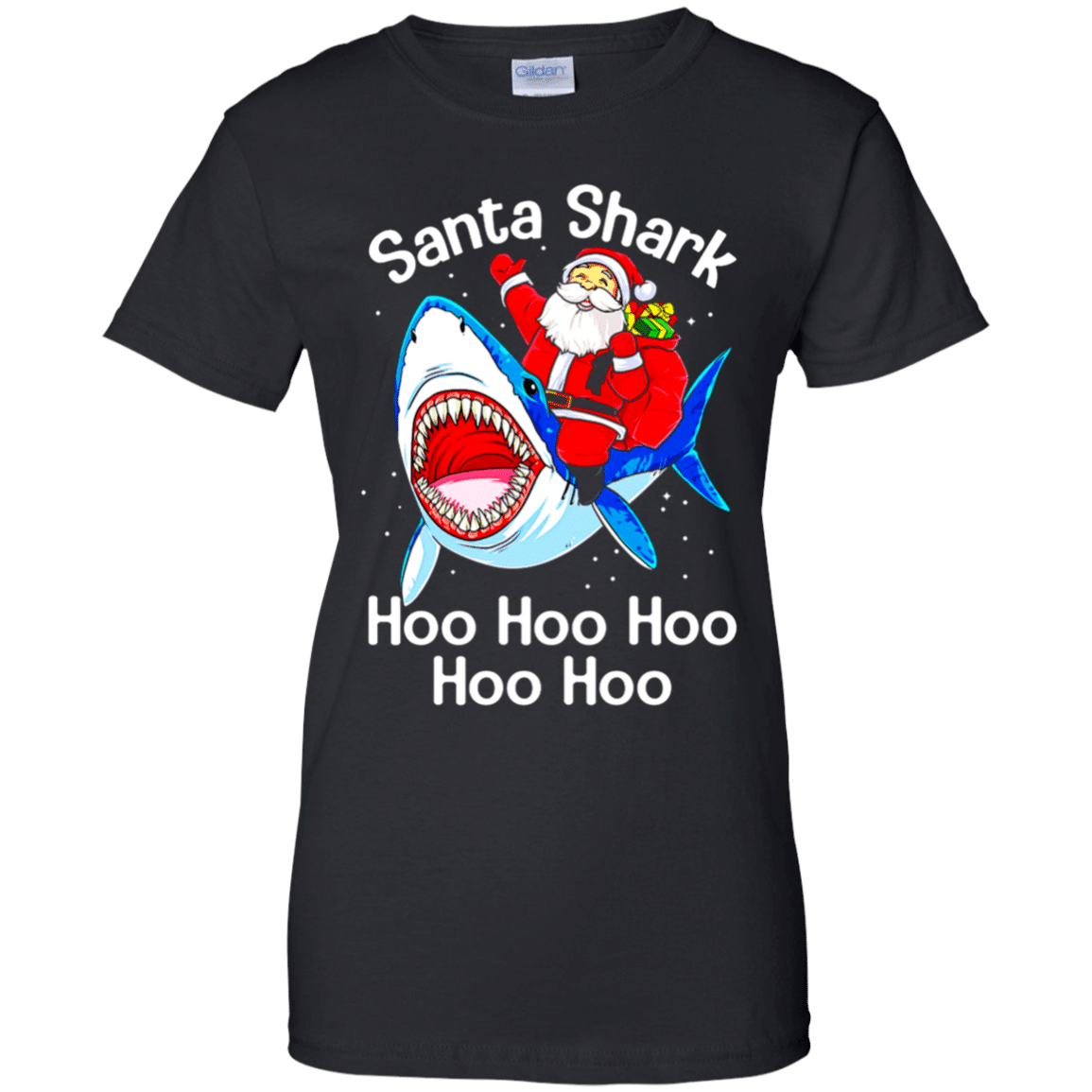 Buy Santa Shark Hoo Hoo Hoo Hoo Hoo Christmas Shirt G200L Gildan Ladies’ 100% Cotton T-Shirt