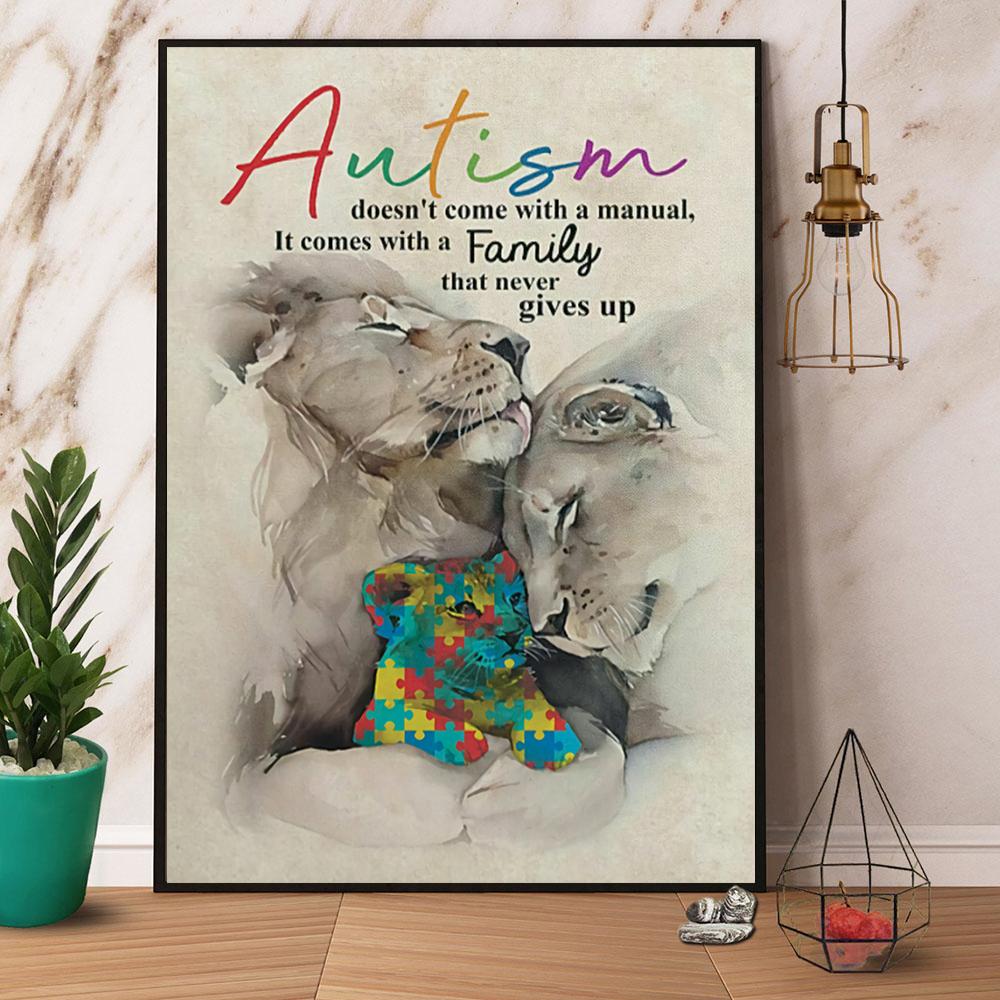 Autism Lion Comes With A Family That Never Gives Up Canvas Prints Poster Wall Art