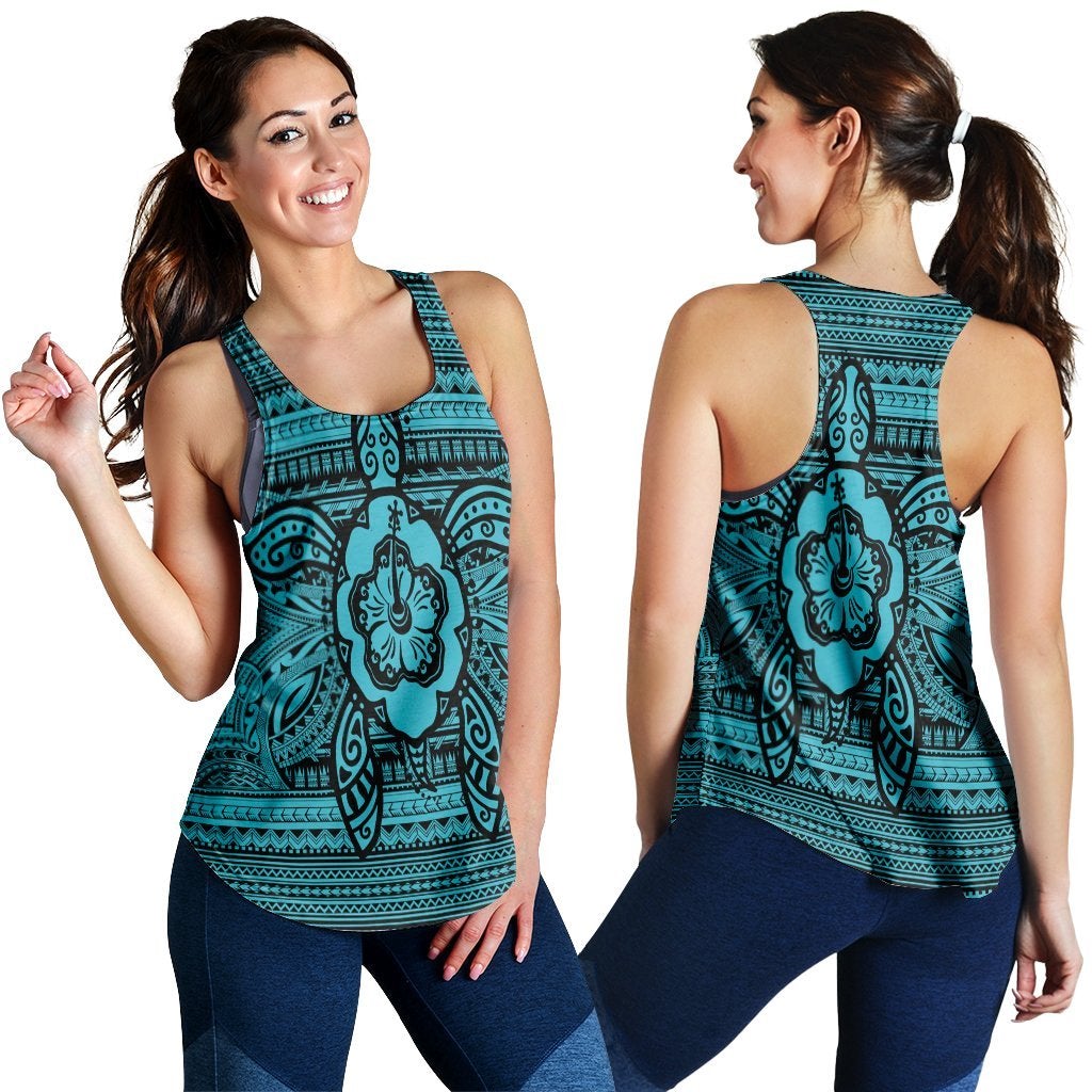 Hawaii Turtle Polynesian Tribal Racerback Tank Blue Ha37012