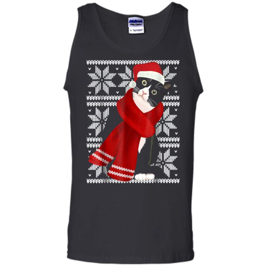 Ugly Christmas Black Cat Santa Hat Scarf X-MAS Gift Tank Top