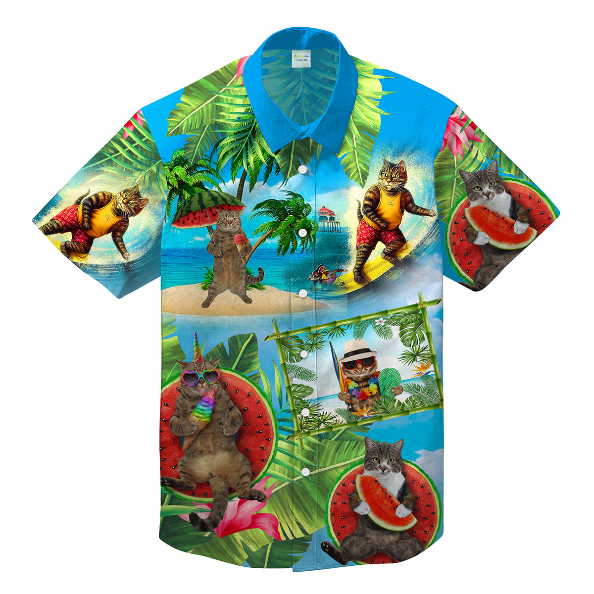 Cat On The Beach Unisex Hawaii With Watermelon And Cream Shirt Ha47761