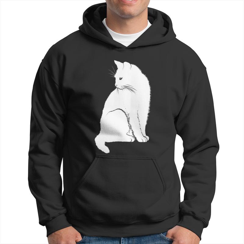 Minimalist Cute Black Cat Owner Feline Art Kitten Lover Gift Men Hoodie Graphic Print Hooded Sweatshirt