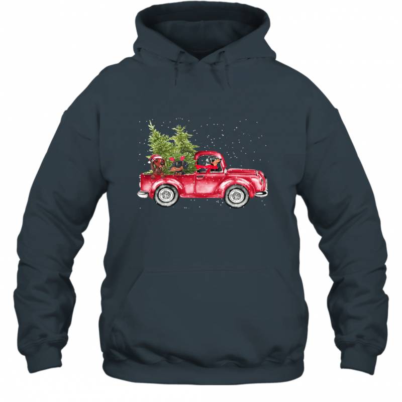 Dachshunds drive Christmas Car in Snow Vintage Dog Lover Pets Puppy Hoodie