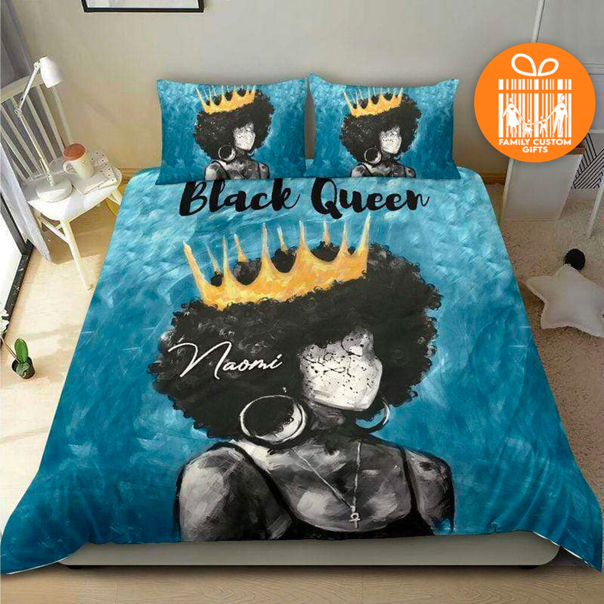 Custom Quilt Sets African American Black Queen With Crown Personalized Quilt Bedding Gift For Girls Women