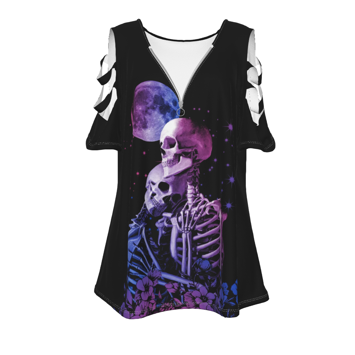 Purple Couple Skull Moon Cutout T-Shirt With Zipper Closure Sk-3Wtxlj58-Q0183S01