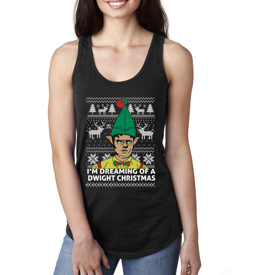 The Office Dwight Dreaming Of A Dwight Christmas Ugly Christmas Sweater Ladies Racerback Tank Top