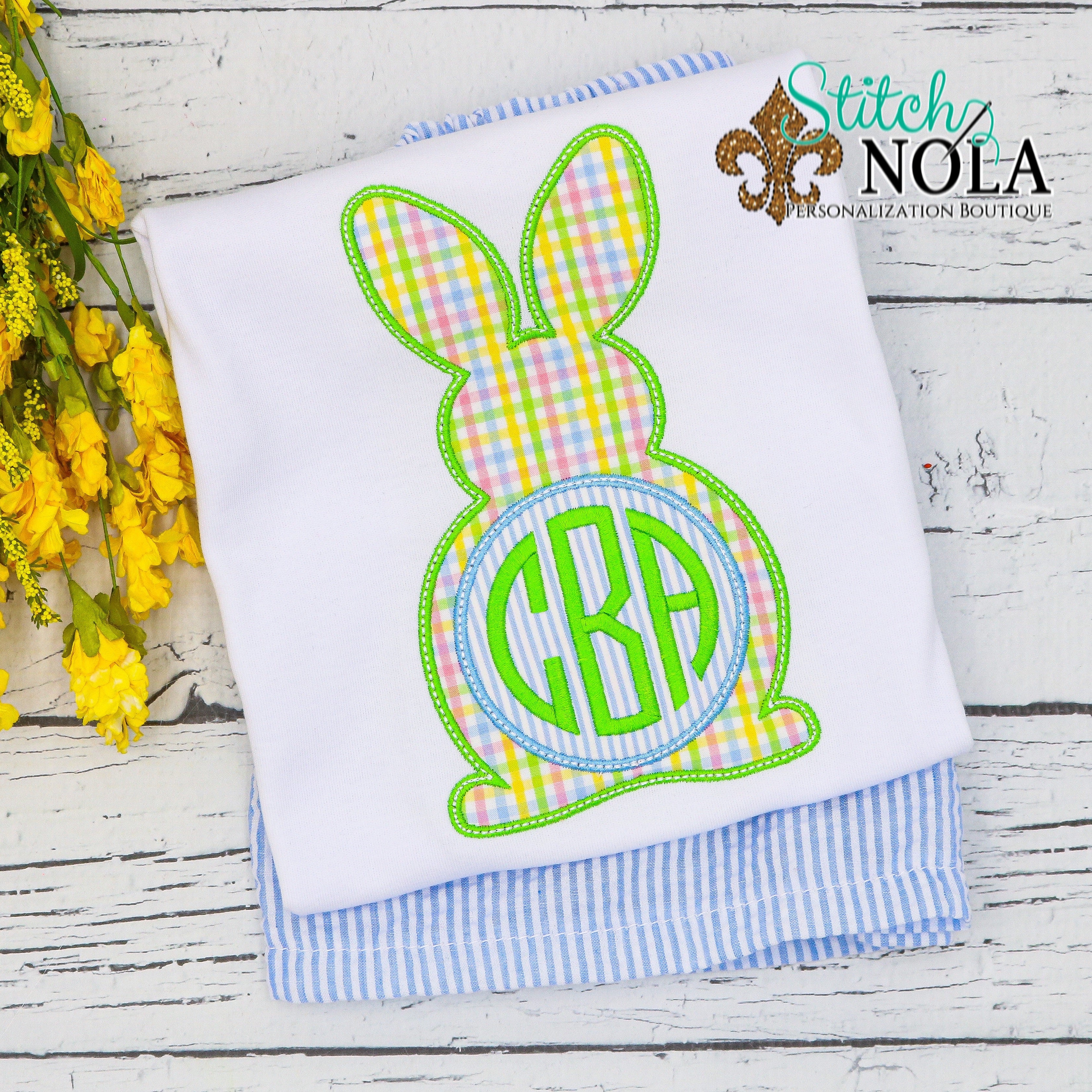 Personalized Easter Bunny With Monogram Circle Appliqué Shirt