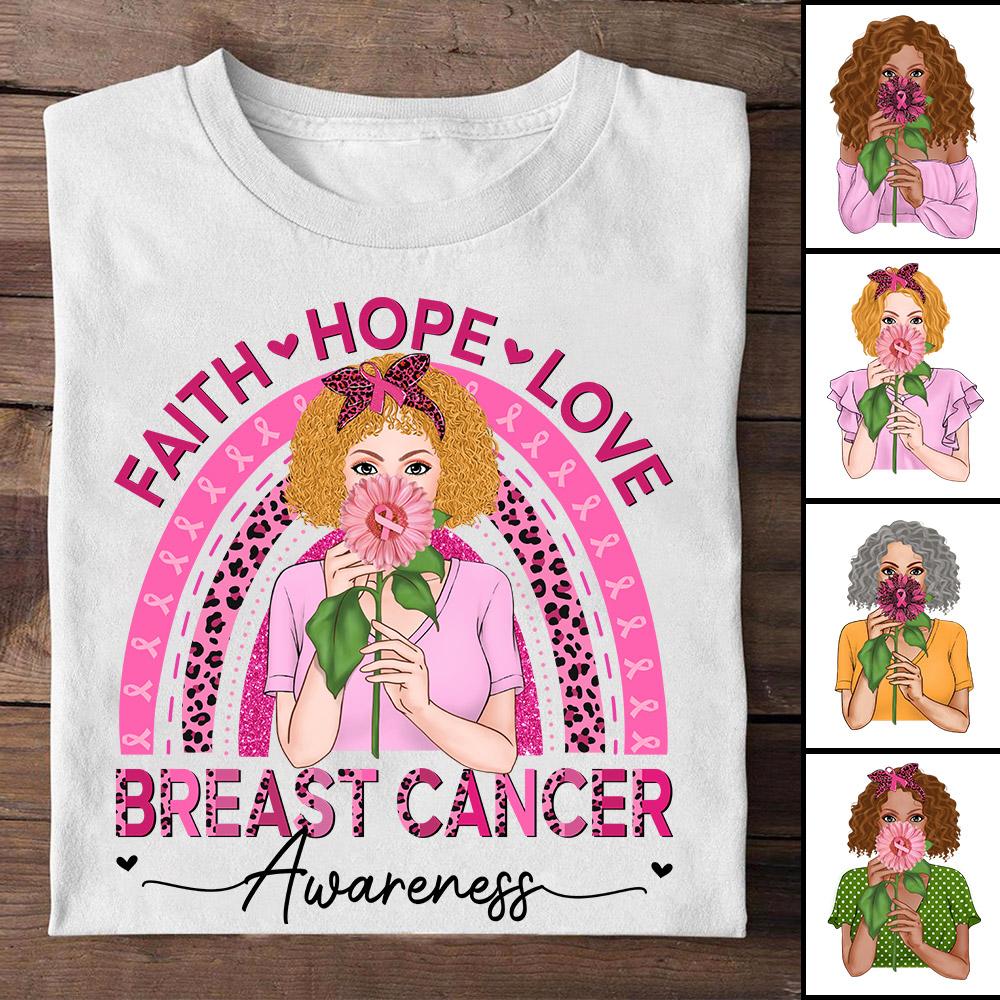 Faith Hope Love Breast Cancer Awareness Rainbow Shirt, Breast Cancer Awareness Shirt For October Girl