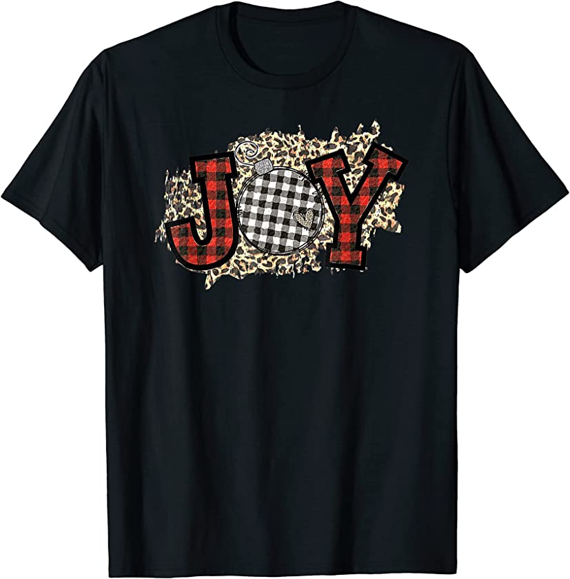 Buffalo Plaid Leopard Print Christmas Joy Holiday Ornament T-Shirt