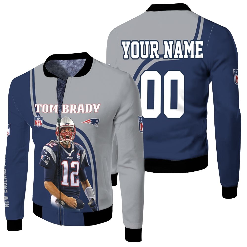 Tom Brady 12 New England Patriots Highlight Career Signatures For Fans 3D Personalized Fleece Bomber Jacket