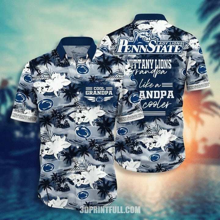 NCAA Penn State Nittany Lions White Flowers Blue Trendy Hawaiian Shirt Aloha Shirt