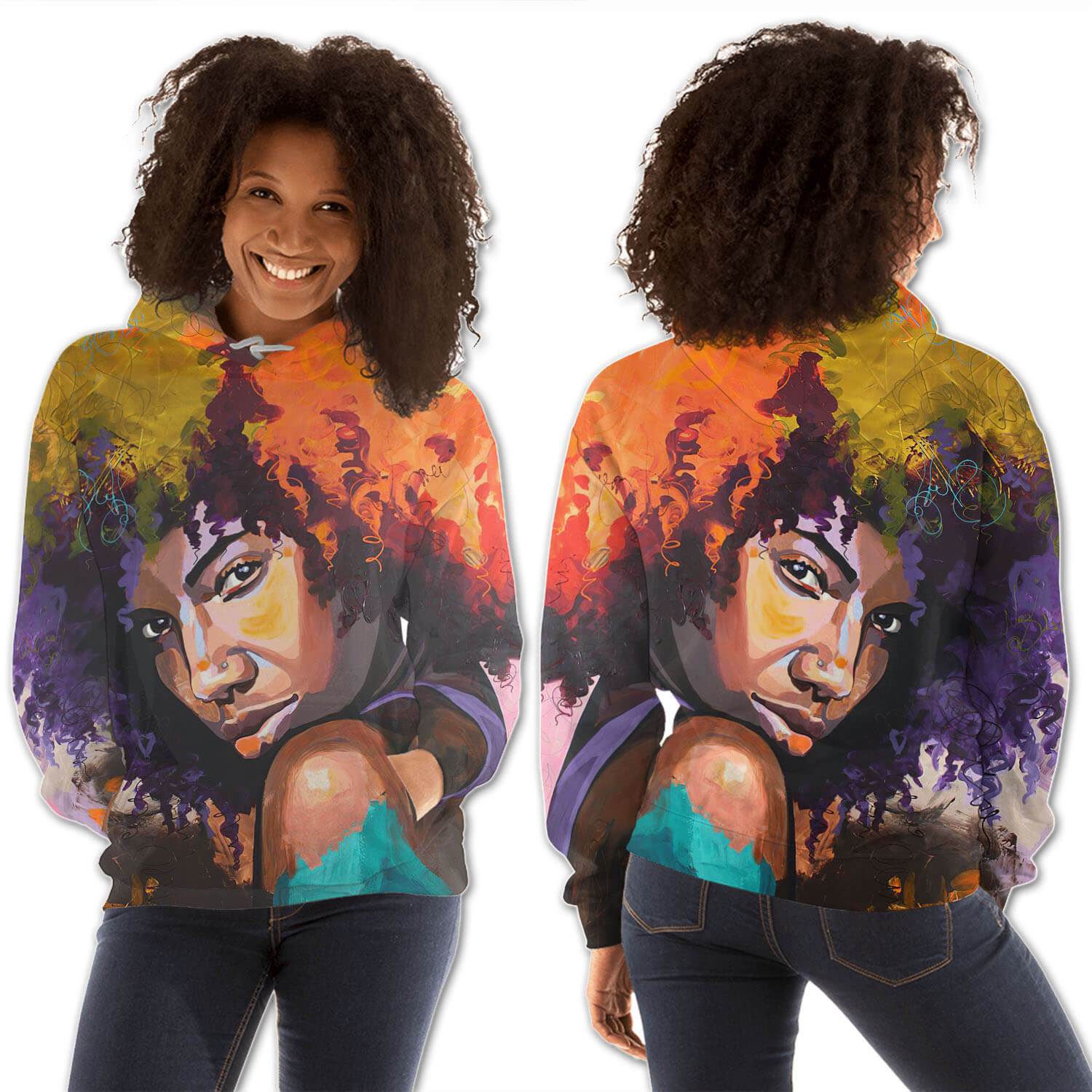 African American Hoodies Cute Girl With Afro All Over Print Womens Hooded Sweatshirt African Clothing Styles BPS79057