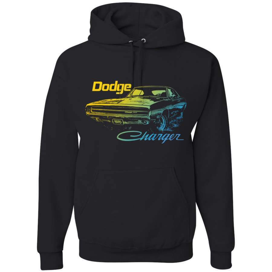 1970 Dodge Charger Classic Neon Retro Silhouette Cars and Trucks Graphic Hoodie Sweatshirt