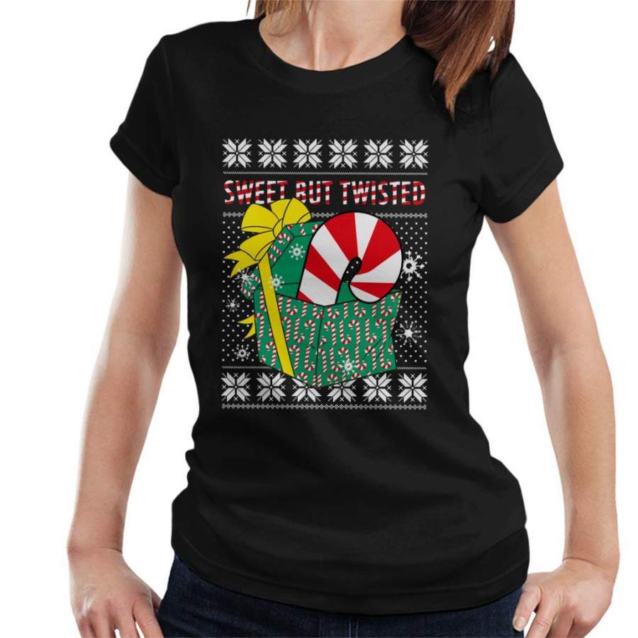 Sweet But Twisted Candy Cane Christmas Knit Pattern Women’s T-Shirt