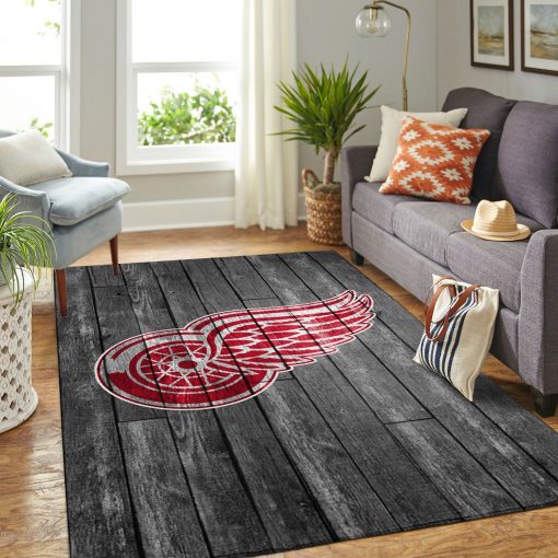 Detroit Red Wings Team Logo Grey WoodenRug All Over Print Logo Custom Area Rug Carpet Full Sizes Home Living Rug Carpet Decor