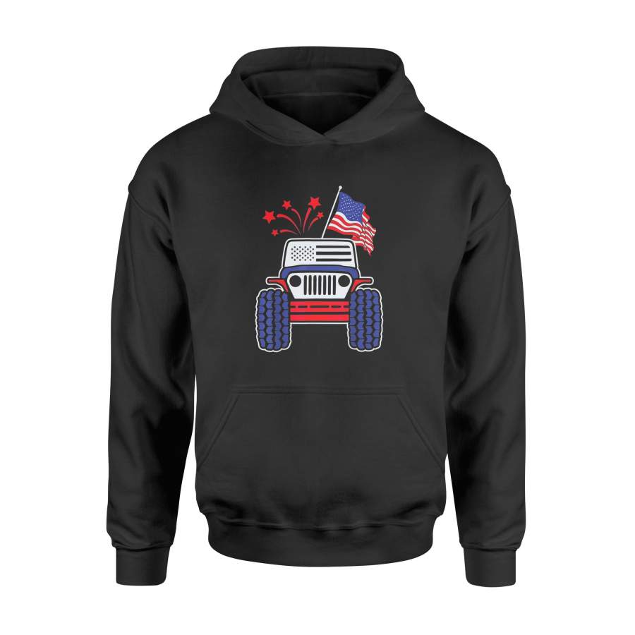 4th of July Jeep T-Shirt Jeep with American Flag & Firework Shirt – Standard Hoodie