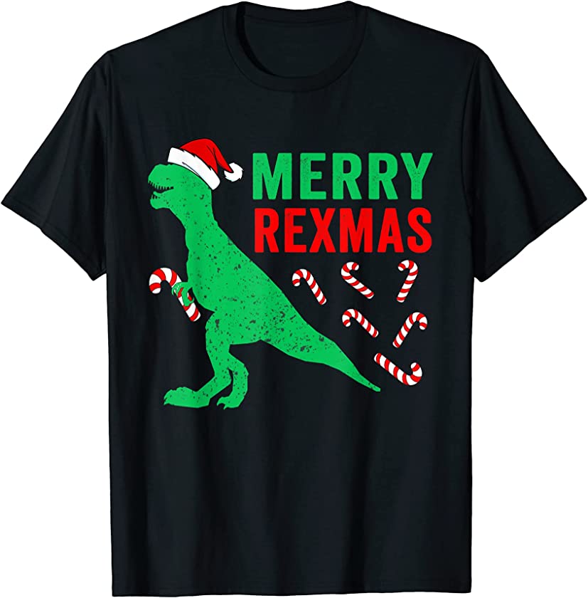 Merry Rexmas Christmas Candy Cane Santa Dino Kids Toddler T-Shirt