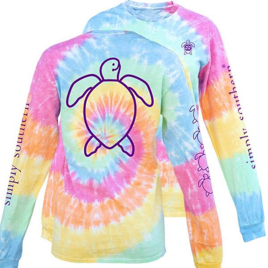 Simply Southern Preppy TieDye Pattern Save The Turtles Collection Long Sleeve T-Shirt