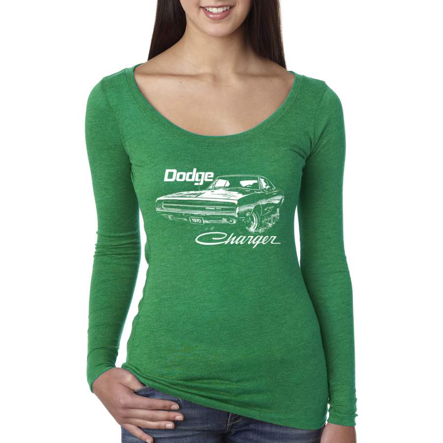 Vintage White 1970 Dodge Charger Racing Cars and Trucks Womens Scoop Long Sleeve Top