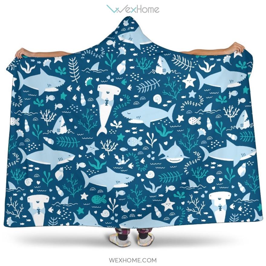 Cute Shark Pattern Hooded Blanket