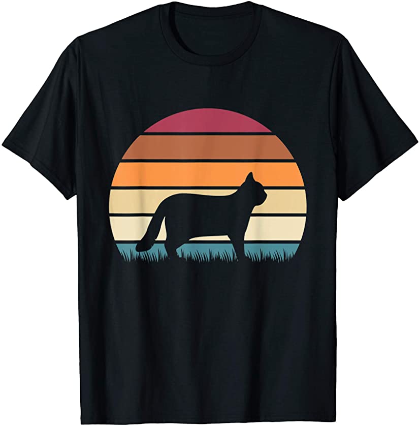 Retro Vintage Sunset Kitten Feline Pet Scottish Straight Cat T-Shirt