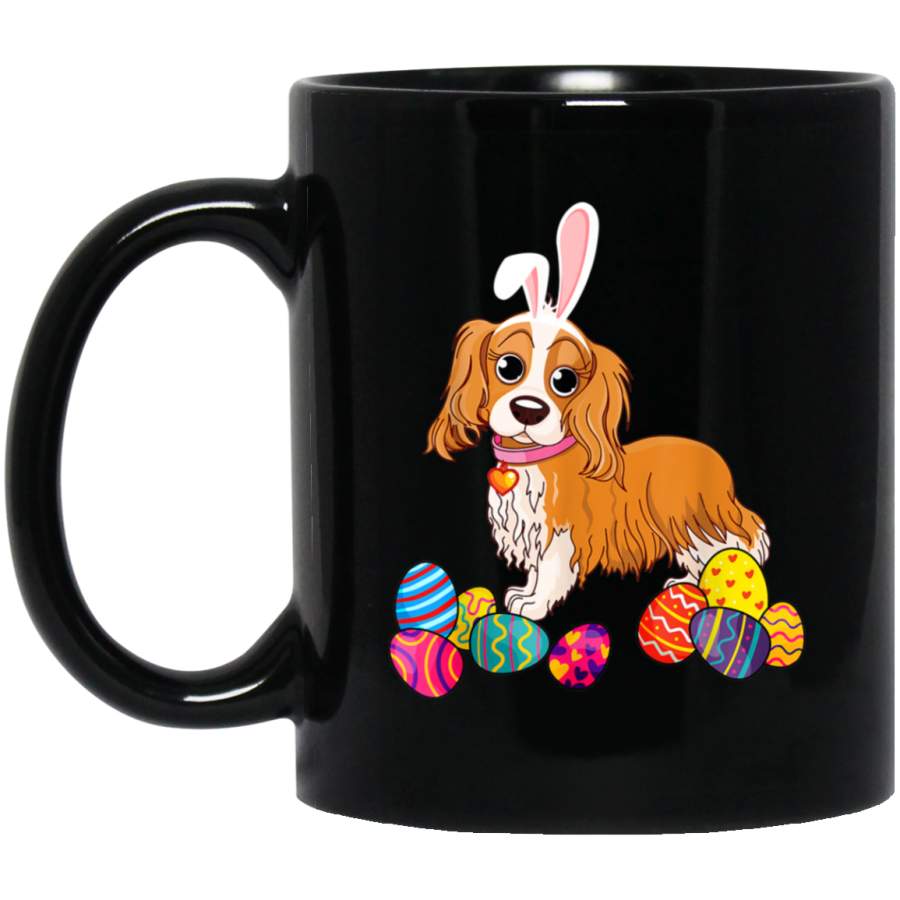 Cavalier King Charles Spaniel Bunny Ear With Egg Easter East 11 oz 15 oz Mug Black