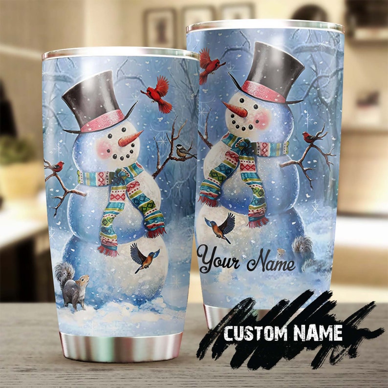 Happy Cute Smiling Snowman Personalized Tumbler-Christmas Snowman Tumbler-Fancy Christmas Gift For Family For Her For Him- Gift For Kids