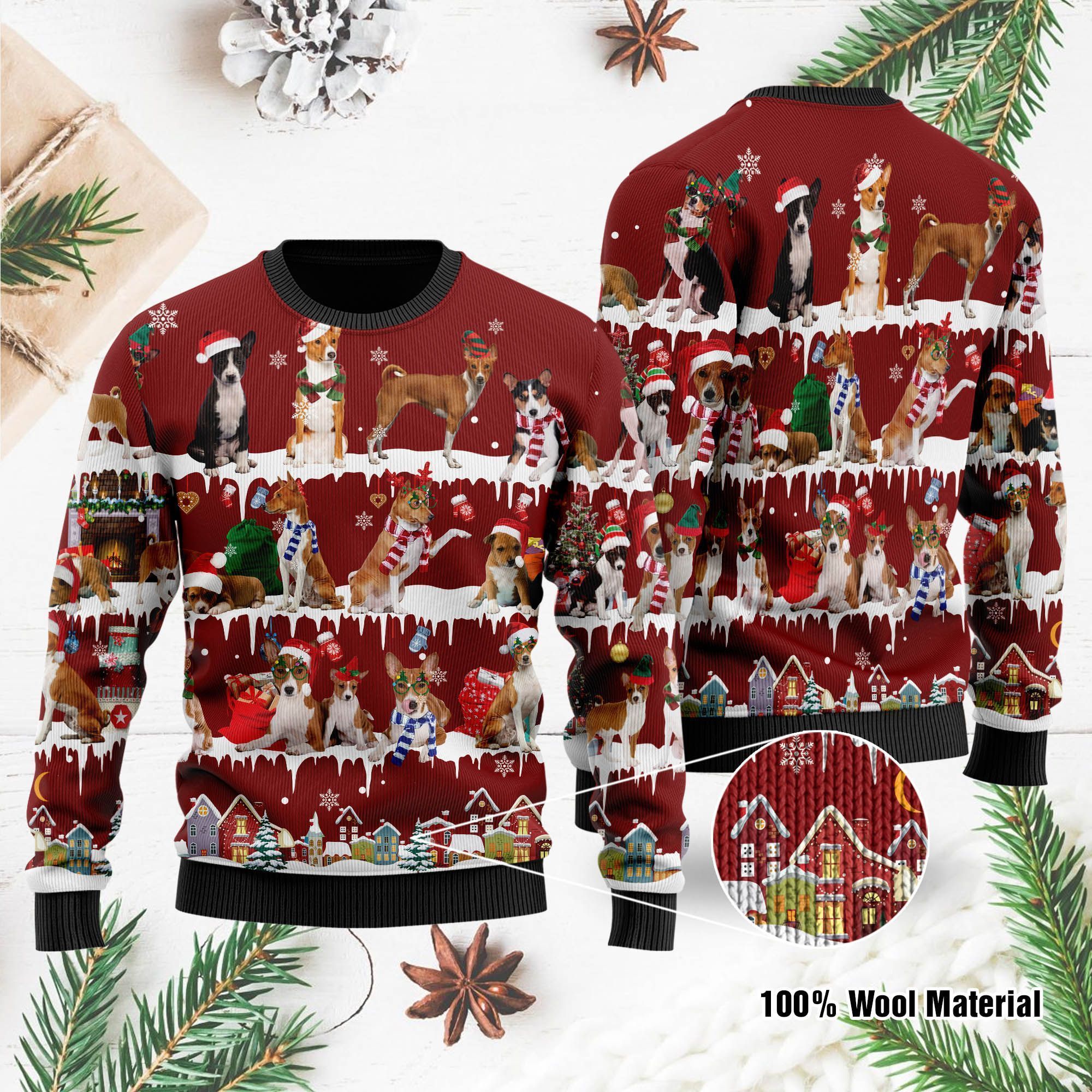 Basenji Ugly Christmas Sweater For Basenji Lovers On National Ugly Sweater Day And Christmas Time