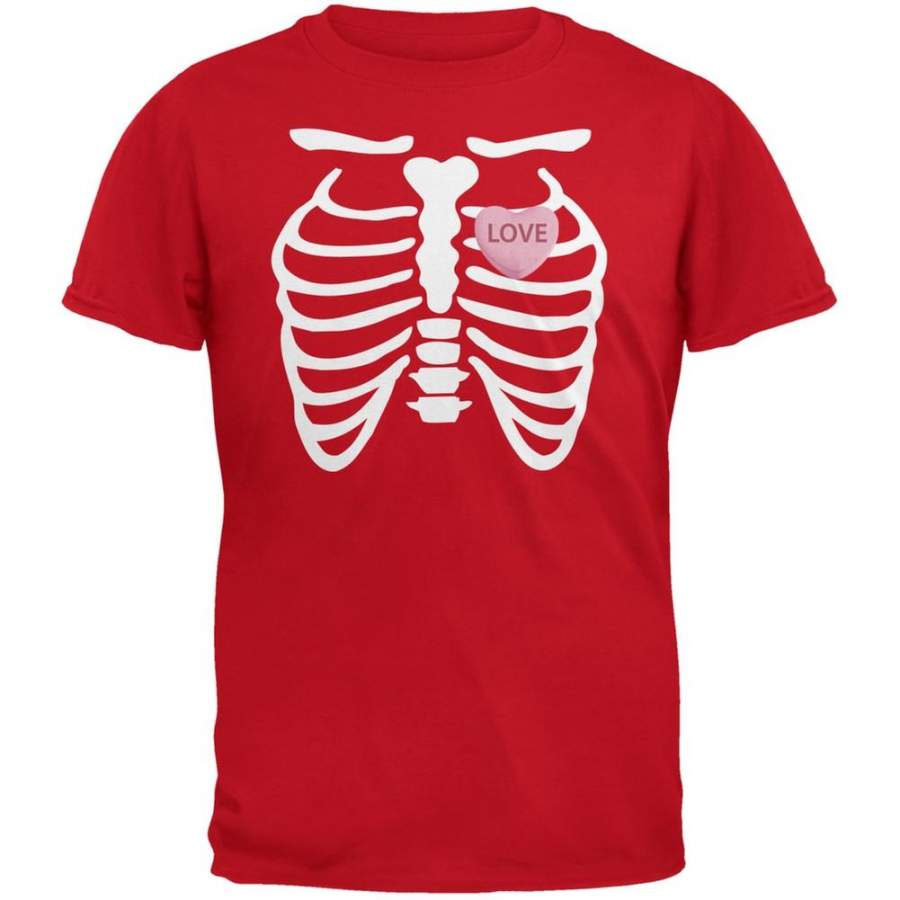 Skeleton Love Candy Heart Red Adult T-Shirt