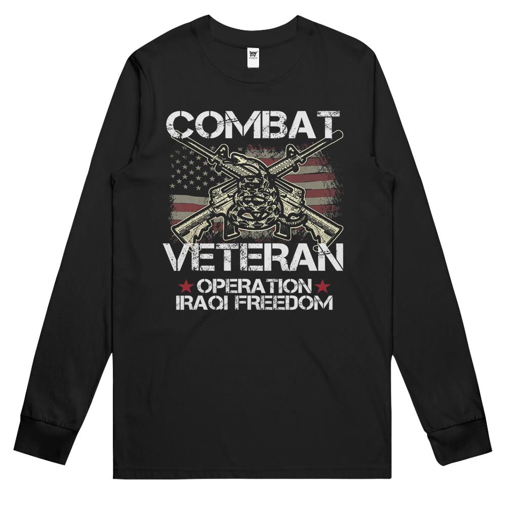 Combat Veteran Iraqi Freedom Military Usa American Flag Gift Long Sleeve T Shirts