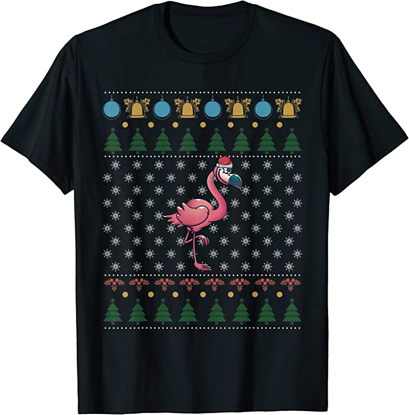 Tropical Bird Merry Xmas Zoo Animal Ugly Christmas Flamingo T-Shirt