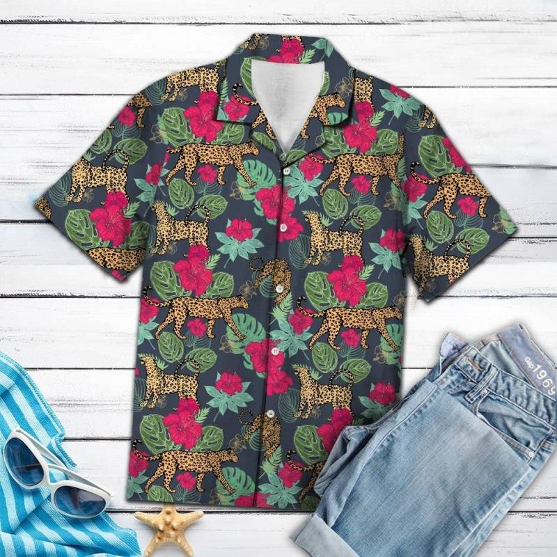 Artsyhomes [Hawaii Shirt] Leopard Hibiscus Flower T0807