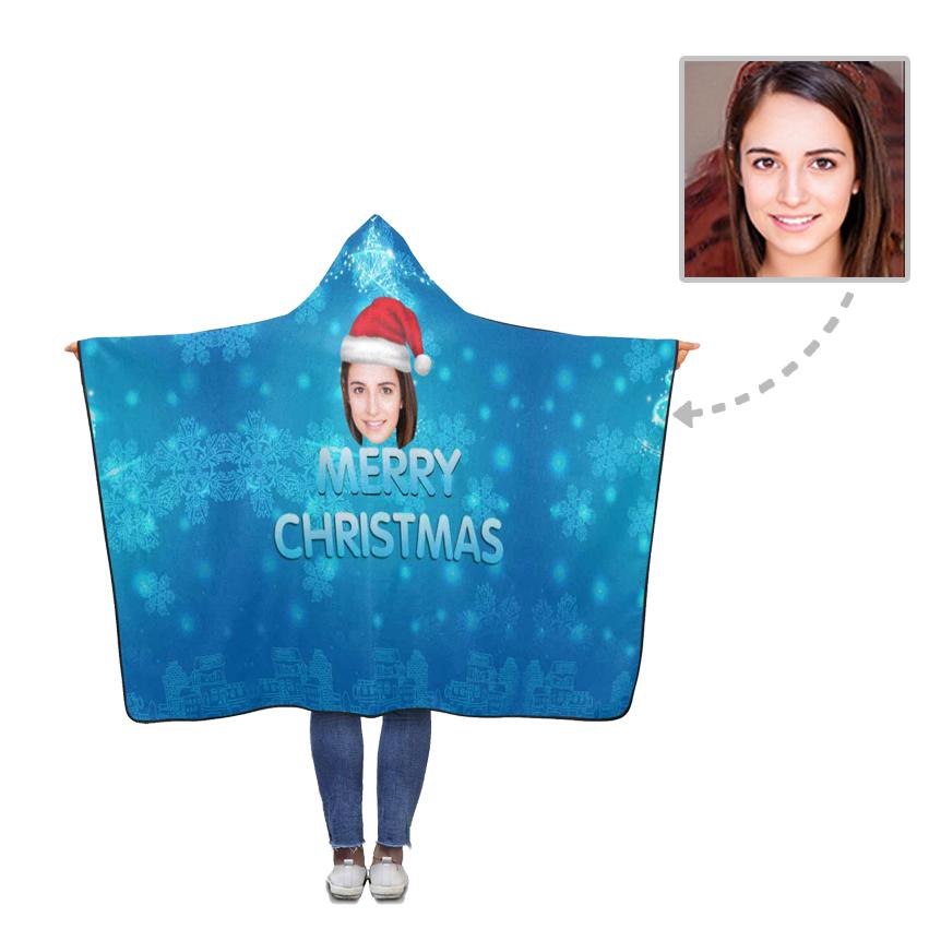 Custom Face Merry Christmas Hooded Blanket