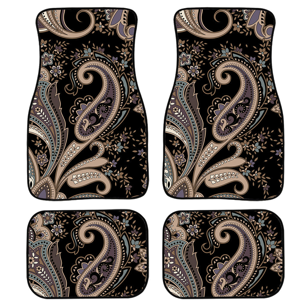 Dark Brown Paisley Pattern Print Front And Back Car Floor Mats, Front Car Mat