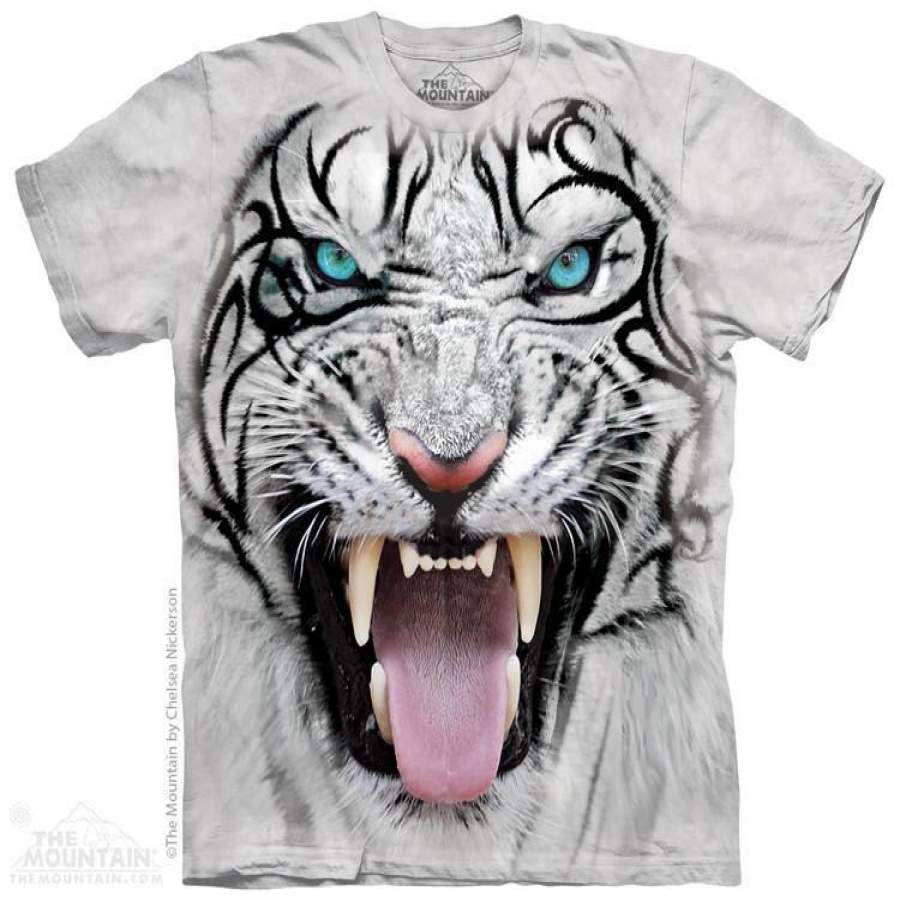 Big Face Tribal White Tiger – Kids’ Unisex T-Shirt