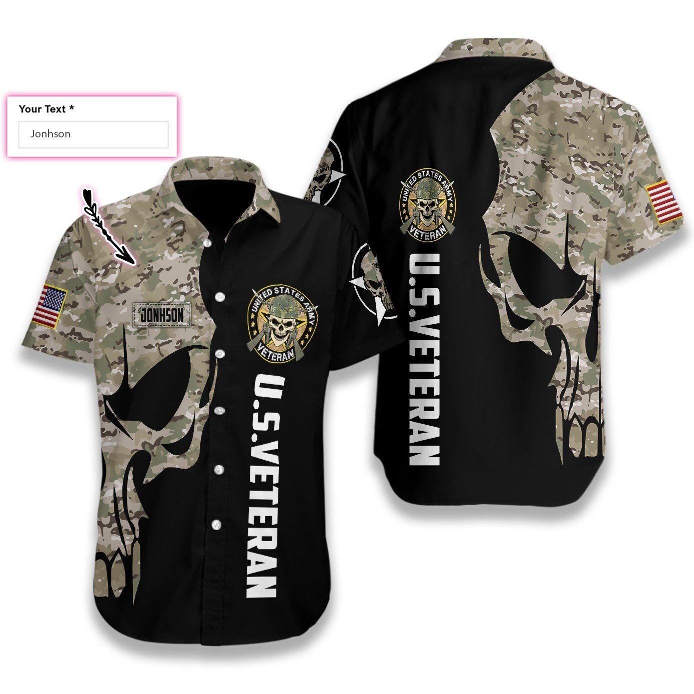 Us Veteran Digital Camo Skull Ez05 2708 Custom Hawaiian Shirt